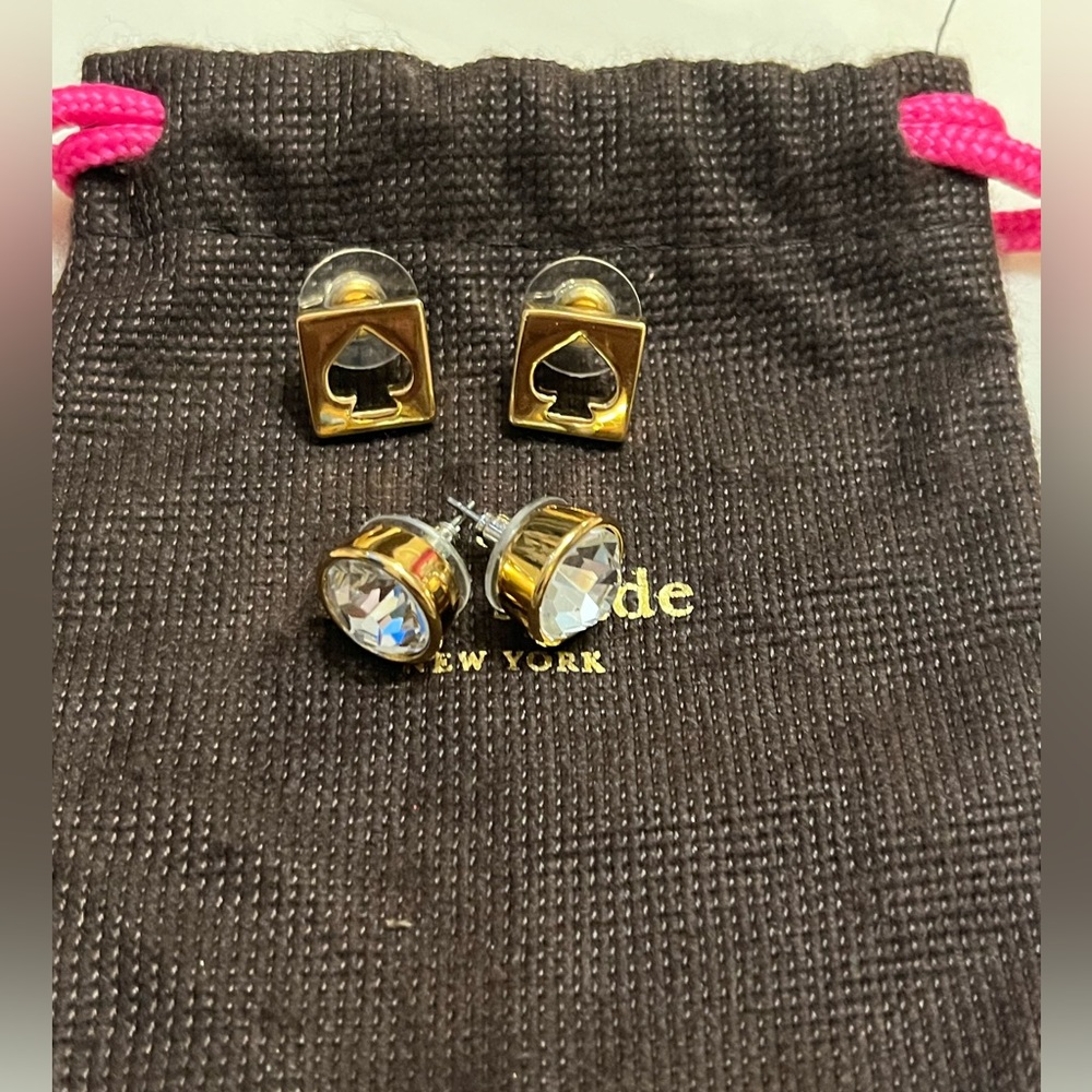 Kate Spade Earring Lot- 2 Pair Gold Spade and White Cz  in Gold Tone